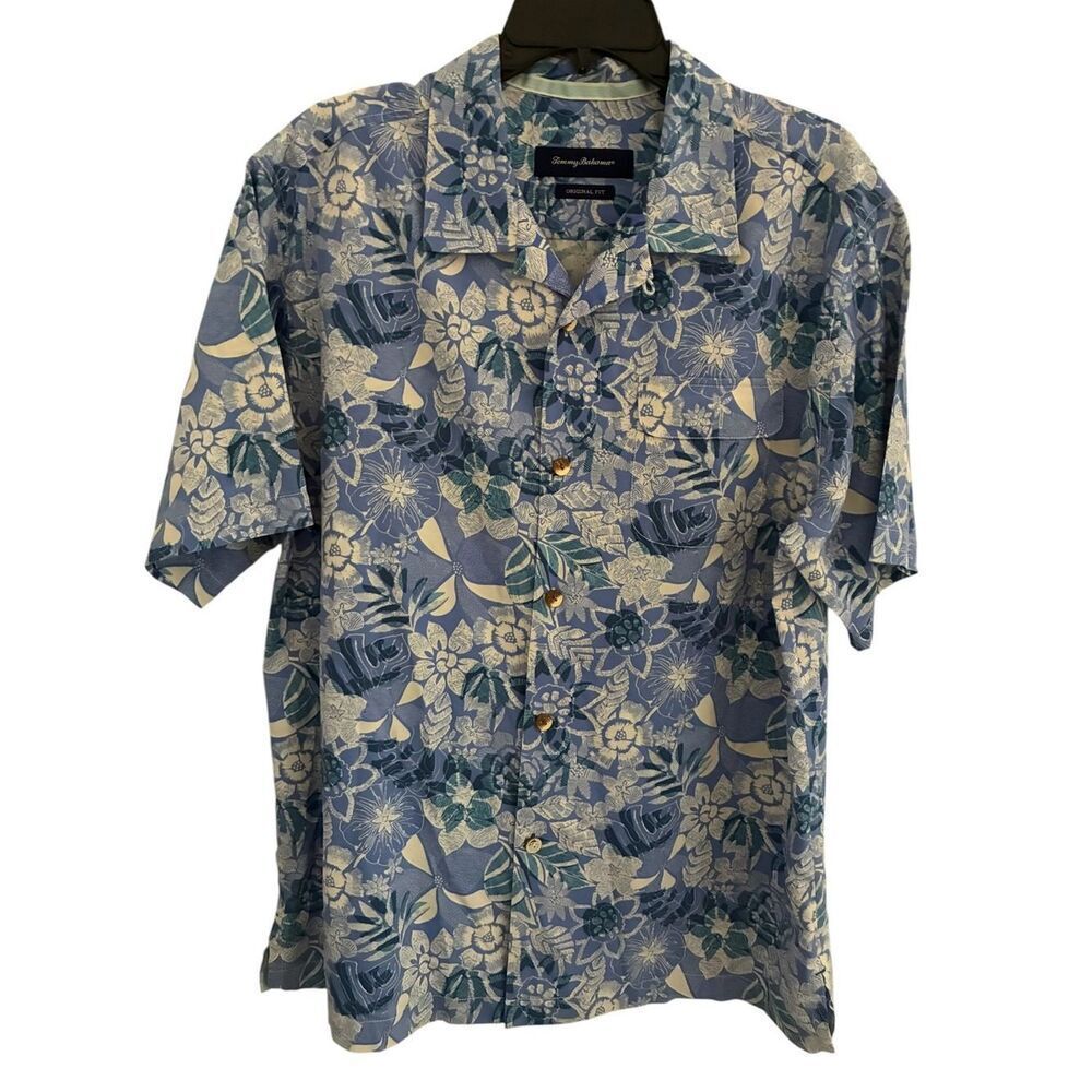 Tommy Bahama Light Blue & White Floral Camp Shirt Men’s Size L